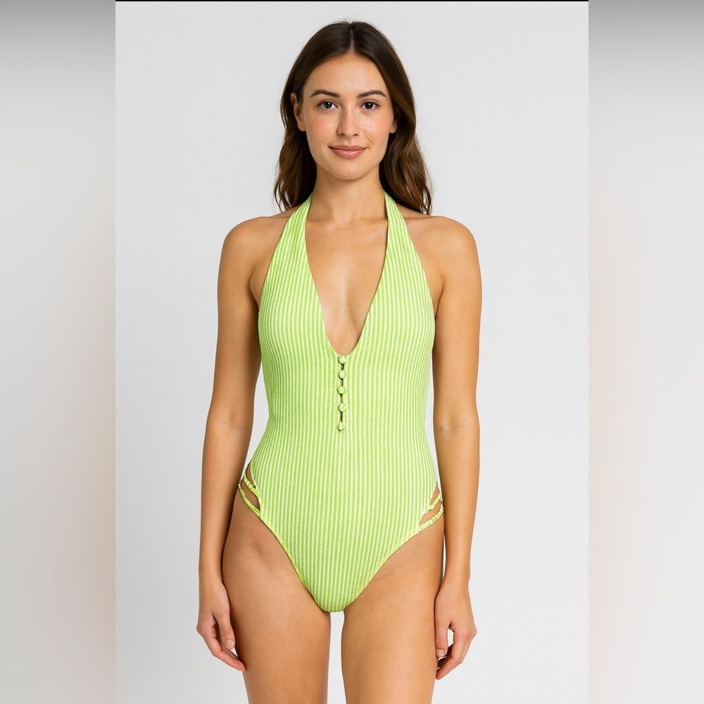 Noblesse Oblige Striped Halter One-Piece Swimsuit – NWT M